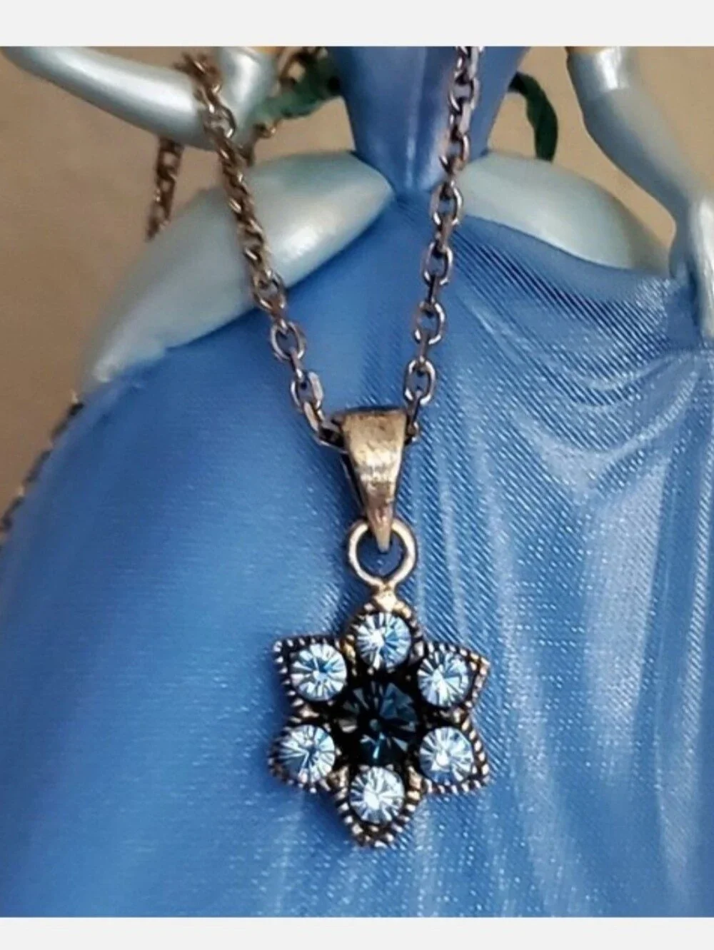 2-Tone Blue Flower Silver Tone Necklace for Girls
